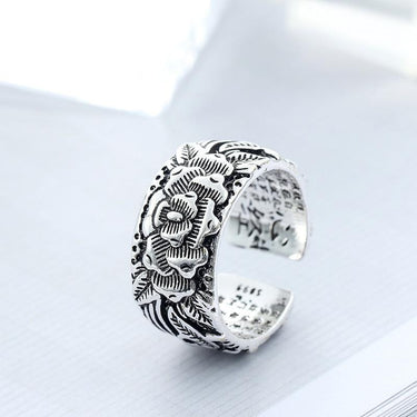 THAI SILVER Tibetan Heart Sutra 'WISDOM' Ring